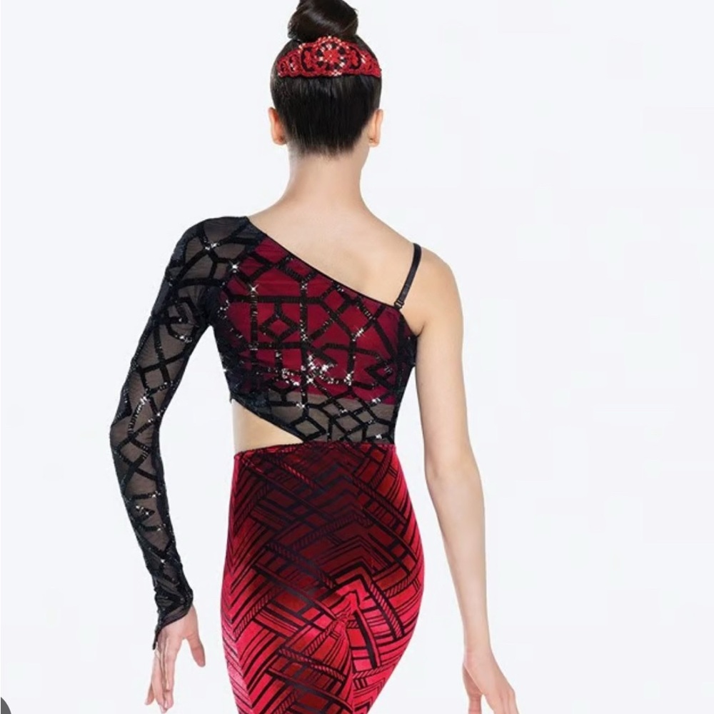 Tenth House Jazz Sequined Black Red Shortal Unitard Style TH20230 Sz Adult Small